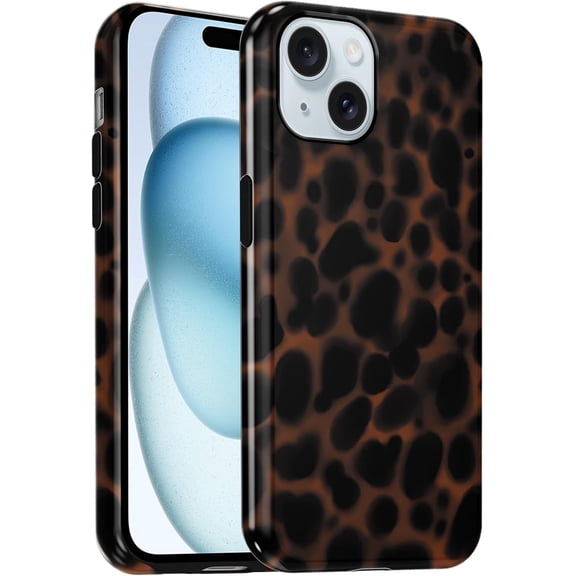 BDKWID-Tortoise Shell Retro Phone Case for iPhone 15 6.1",Amber Brown Leopard Stylish Classic Cool Cheetah Cover for Women Men,Soft Hard PC Protective Slim Shockproof Cases for iPhone 15