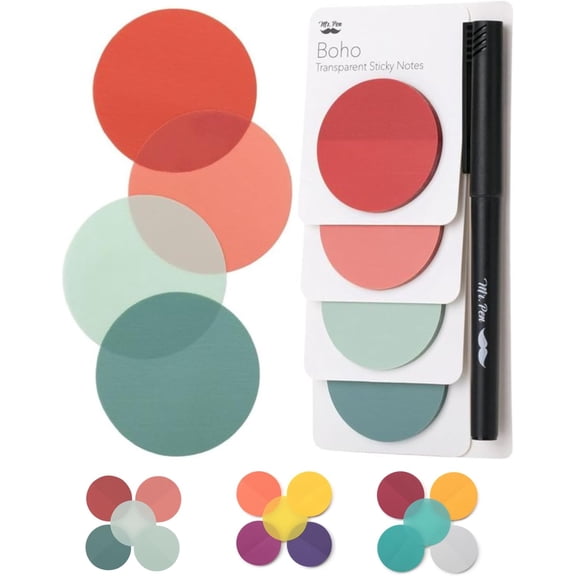 BDKWID-- Transparent Sticky Notes, 200 Pcs, Pastel Colors, Round Translucent, See Through Bible Sticky Notes