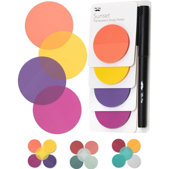BDKWID-- Transparent Sticky Notes, 200 Pcs, Sunset Set, Round Translucent Sticky Notes