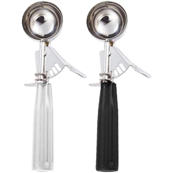BDKWID-Trigger Scoop - #24 Size (2-in Diameter) 2.7 Tbsp Capacity, Stainless Steel, Portion Control, Ice-cream & Cookie Dough Scoop, Black and Light Gray, 2-Pack