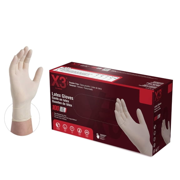 BDKWID-X3 Industrial Ivory Latex Gloves, Box of 100, 3 Mil, Size Small, Powder Free, Textured, Disposable, LX342100-BX