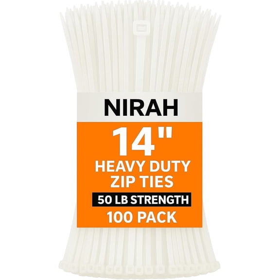 BDKWID-Zip Ties 14 inch Clear White, 50 lbs Strength, UV resistant, Self-locking, Multi-purpose Long Cable Ties, Wire Ties Heavy Duty Tie Downs for Office, Home, Outdoors, Cable Management by