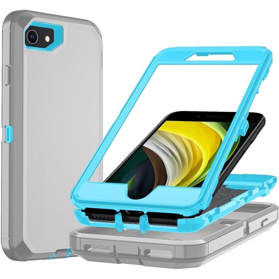 BDKWID-for Case iPhone SE 2020, 3 in 1 Shockproof TPU Hard PC Bumper Drop-Proof iPhone 7 Phone Cases, Heavy Duty Shockproof Protective Phone Case for iPhone 8 iPhone GreyBlue