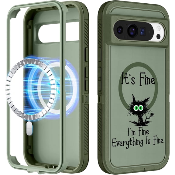 BDKWID-for Google Pixel 9 Case/Pixel 9 Pro Case - Compatible with MagSafe Women Girls Cute Magnetic Protective Cover Cool Cat Kawaii Girly Design Heavy Duty Shockproof for Pixel 9/9 Pro Phone Case