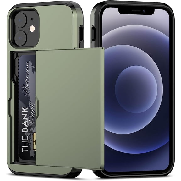 BDKWID-for iPhone 12/12 Pro Case with Card Holder[Store 5 Cards] Dual Layer Heavy Duty Shockproof Wallet Case with Hidden Card Slot Large Storage Cover for iPhone 12(Blue)