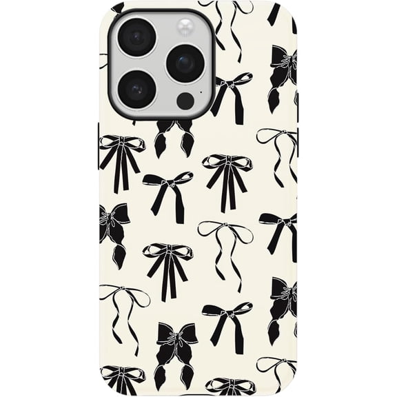 BDKWID-for iPhone 15 Pro Case, Cute Bow Ribbon Phone Case for Women Girl, Aesthetic Shockproof Hybrid 2-Layer Hard Shell Protective Cover, Black
