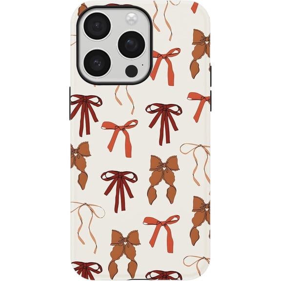 BDKWID-for iPhone 15 Pro Case, Cute Bow Ribbon Phone Case for Women Girl, Aesthetic Shockproof Hybrid 2-Layer Hard Shell Protective Cover, Brown
