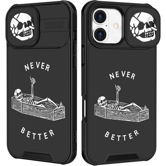 BDKWID-for iPhone 16 Case - Women Men Cute Phone Cover Cool Pretty Fancy Unique Aesthetic Design Slide Camera Cover Protective Case for Apple for iPhone 16,Lying Skuul