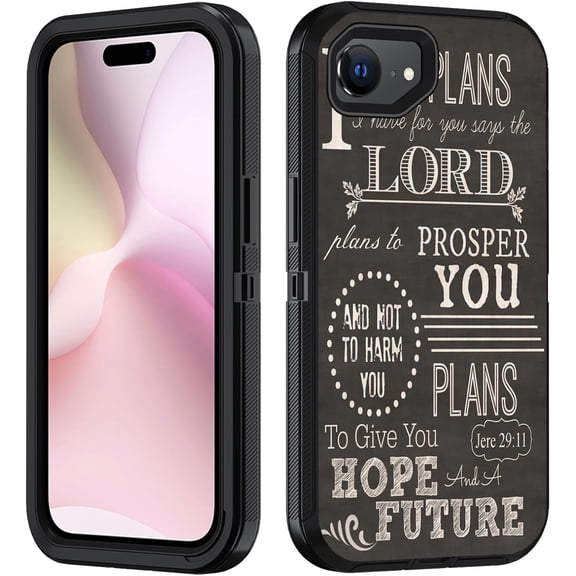 BDKWID-for iPhone 16e Case & iPhone 17e Case, Heavy Duty 3 in 1 Hybrid [Military Grade] Shockproof Drop Full-Body Protection Cover for iPhone 16e & iPhone 17e 6.1", Quotes Bible Verse Jere 29:11