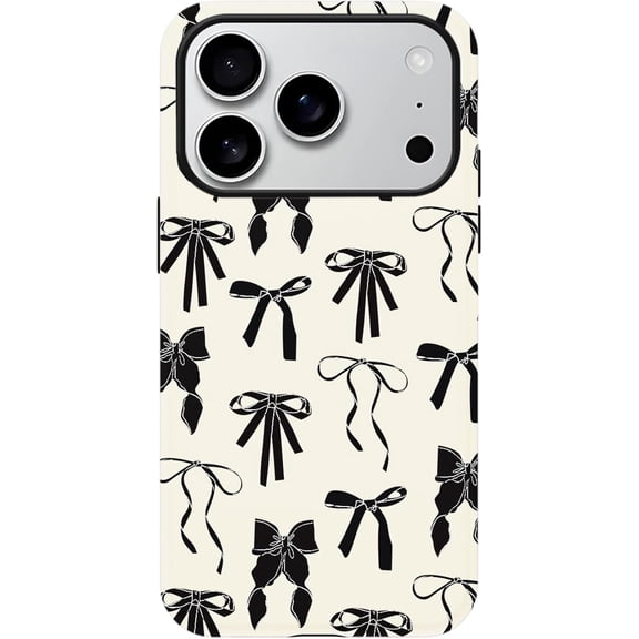 BDKWID-for iPhone 17 Pro Case, Cute Bow Ribbon Phone Case for Women Girl, Aesthetic Shockproof Hybrid 2-Layer Hard Shell Protective Cover, Black