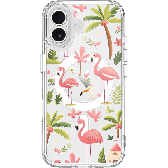 BDKWID-for iPhone 17 Pro Max Case, Compatible with MagSafe, Cute Flamingo Palm Tree Magnetic Phone Case, Clear Soft Slim Fit Shockproof Protective Cover for Women Girls