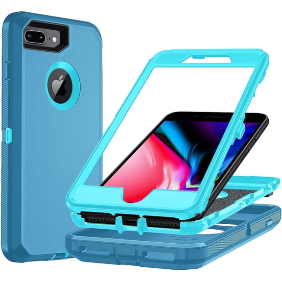 BDKWID-for iPhone 7 Plus Phone Case /8Plus Case,iPhone 8 Plus&7Plus Heavy Duty Protection Phone Cover, Shockproof DustProof DropProof 3-Layer Durable Case for iPhone 8/7 Plus 5.5 Lake BlueSky