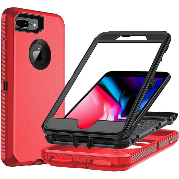 BDKWID-for iPhone 7/iPhone 8 Case,iPhone SE Case 2020/2022, 3 in 1 Shockproof TPU Hard PC Bumper Drop-Proof, Heavy Duty Full-Body Shockproof Phone Case for iPhone SE 2020/2022/iPhone 7/8 RedBlack