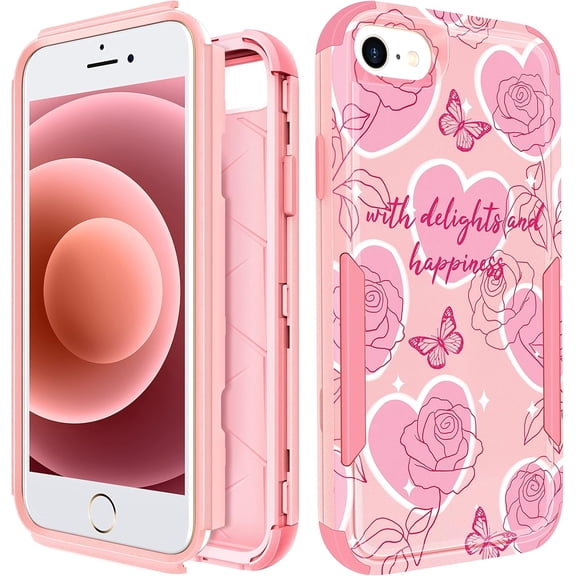 BDKWID-for iPhone SE Case 2020/2022/3rd Generation, for iPhone 8/7 Case, Heavy Duty Protective Rose Butterflies Cute Phone Cover for Women Men Girls Boys Hard Cases for iPhone 7/8/SE