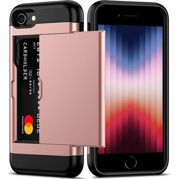 BDKWID-for iPhone SE Case 2022/iPhone SE 2020/7/8 Case with Card Holder Heavy Duty Protective Dual Layer Shockproof Hidden Card Slot Slim Wallet Case for iPhone SE 3rd/2nd/7/8-4.7''(Rose Gold)