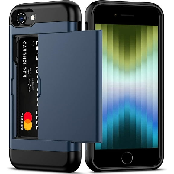 BDKWID-for iPhone SE Case 2022/iPhone SE 2020/7/8 Case with Card Holder Heavy Duty Protective Dual Layer Shockproof Hidden Card Slot Slim Wallet Case for iPhone SE 3rd/2nd/7/8-4.7''(Blue)