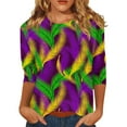 BDPORKAS 2025 Fashion Mardi Gras Womens Blouses 3/4 Sleeve Mask Print
