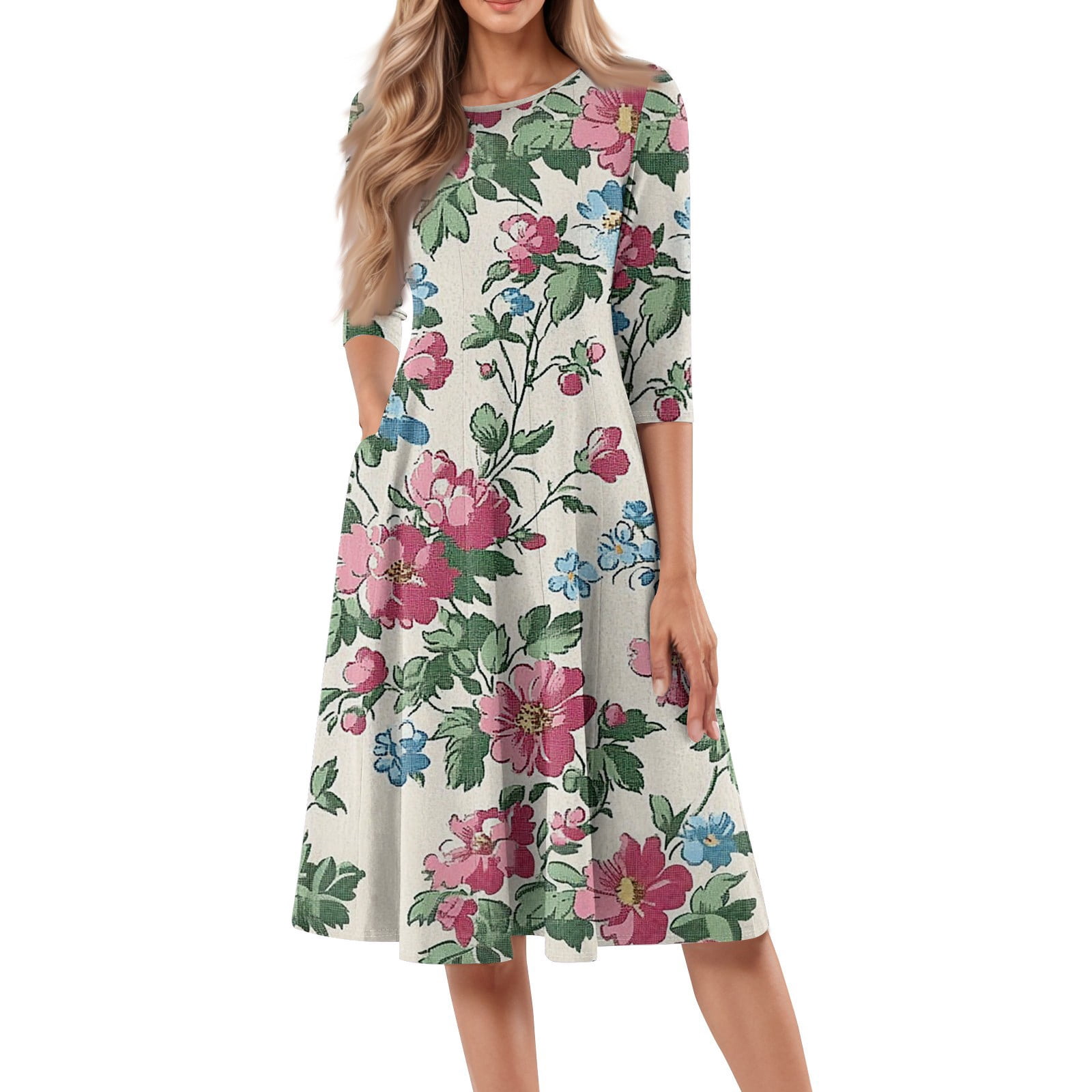 Cotton Summer Dresses Canada Women's Cotton Linen Midi Dress With 3/4 Sleeves | Pleated Summer Sundress For Beach Or Travel Linen Dress Cotton Summer Dresses Canada Women's Cotton Linen Midi Dress With 3/4 Sleeves | Pleated Summer Sundress For Beach Or Travel Linen Dress
