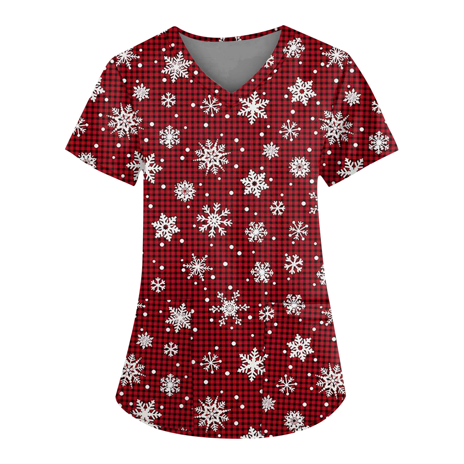 Bdporkas Christmas Print Scrub Tops Women Scrubs Tops 2 Pockets V Neck Stretch Workwear Plus 3063