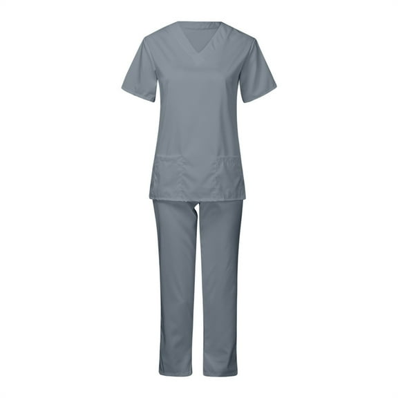 BDPORKAS Comfortable Scrubs for Women Set V Neck Short Sleeve Top and Soft Pant Nursing Uniform Modern Pocketed Easy Care Uniform