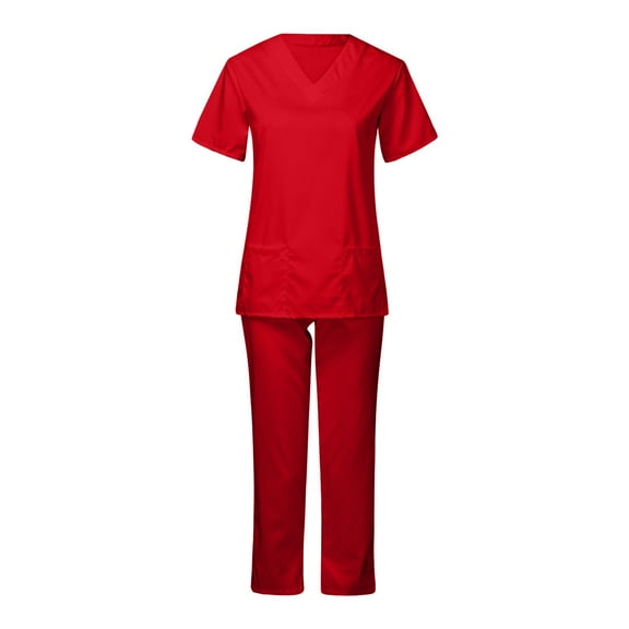 BDPORKAS Cozy Fit Women Scrub Set V Neck Short Sleeve Top and Pant Nursing Uniform Yoga Jogger Pocketed Nurse Workwear