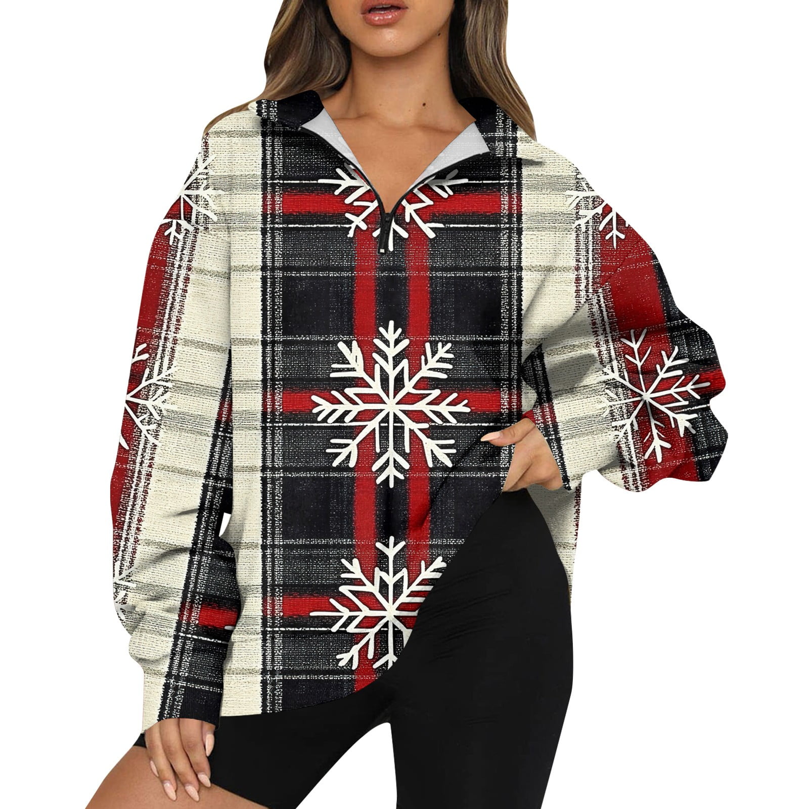 BDPORKAS Half Zip Christmas Sweatshirts for Women Cute Christmas Tree