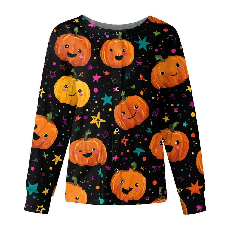 BDPORKAS Halloween Scrubs For Women Long Sleeve Scrub Jackets