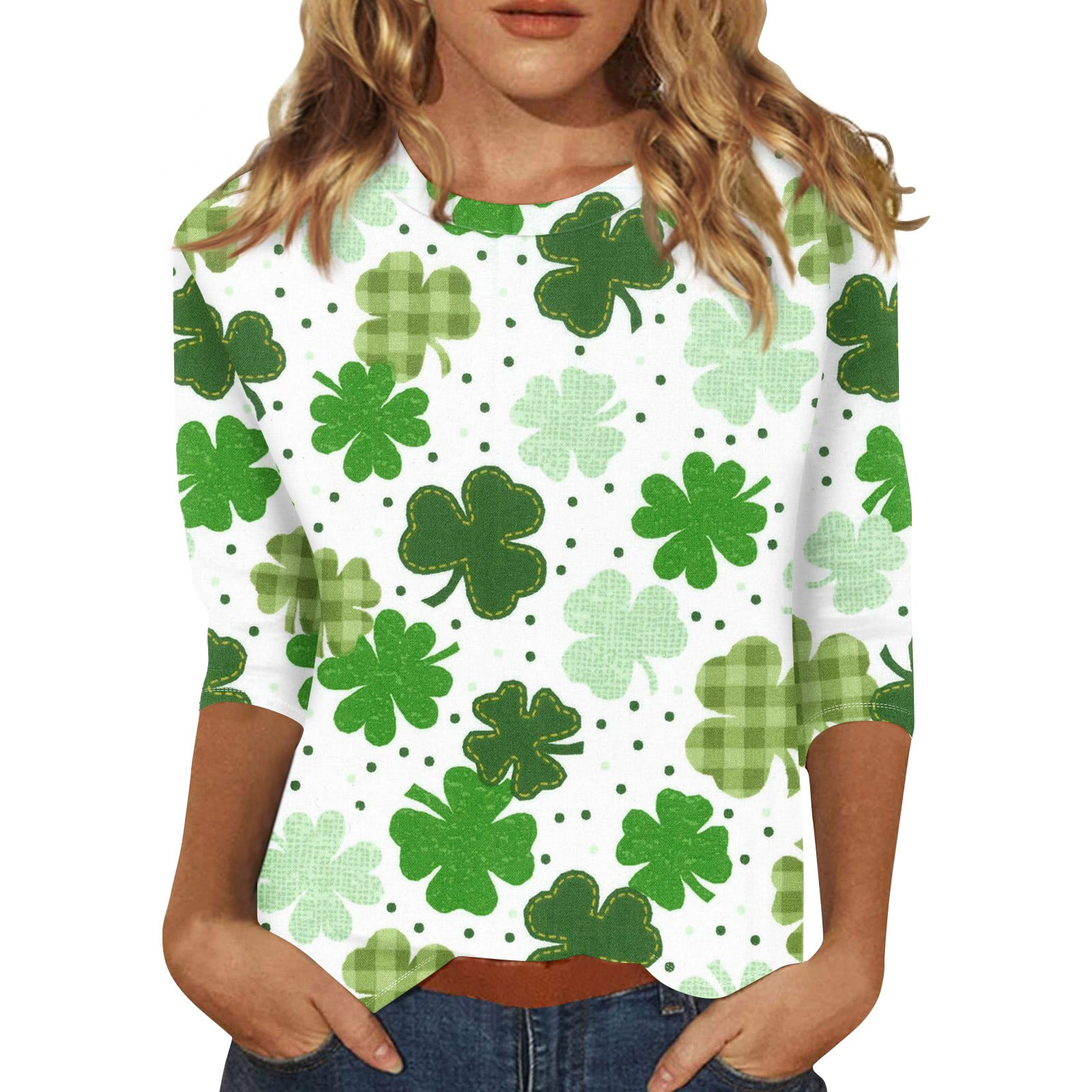 BDPORKAS Holiday Tops for Women 2025 St Patricks Day 3/4 Sleeve Tees