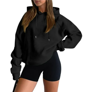 BDPORKAS Hoodies for Women Fall Winter Hooded Sweatshirt Pullover Tops Long Sleeved Comfortable Black XL