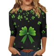 thumbnail image 1 of BDPORKAS Irish Lucky Clover Saint Patricks Day Shirts Women 3/4 Sleeve Tops for Women Crew Neck Pullover Graphic Tee Tops Teacher Saint Patricks Day Shirts, 1 of 5
