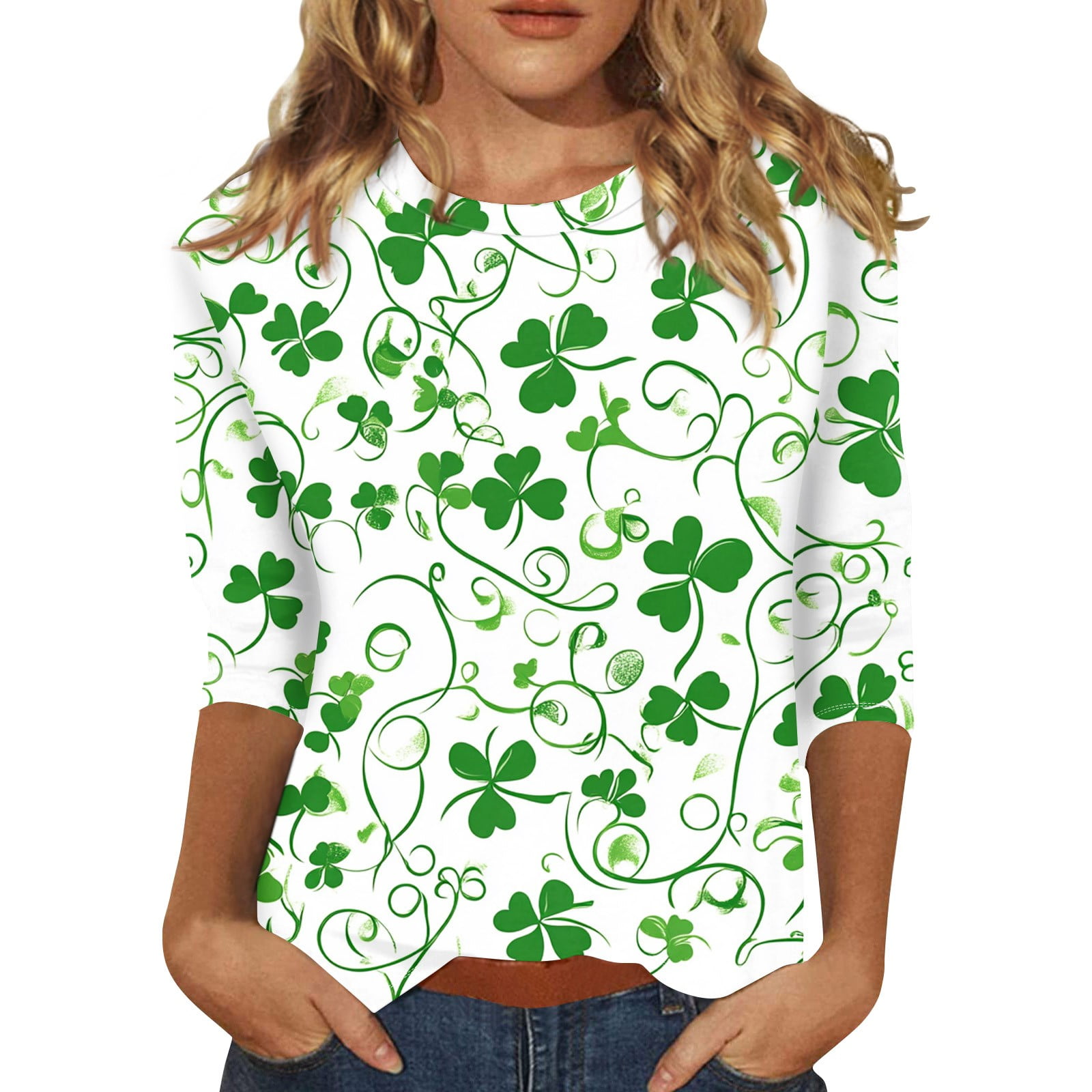 BDPORKAS Irish Lucky Clover St Patricks Day Shirt Women 3 4 Length