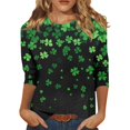 thumbnail image 1 of BDPORKAS Irish Lucky Clover St. Patricks Day Shirts for Women 3/4 Length Sleeve Womens Tops Crew Neck Funny Tunic Tops for Women Plus Size St Patricks Day Outfits, 1 of 5