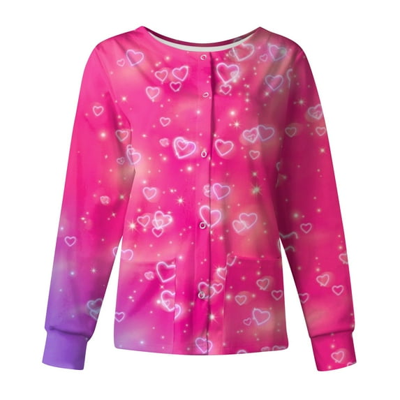 BDPORKAS Long Sleeve Button Down Scrub Jackets for Women Gradient Scrub Tops Snap Front Nurse Loose Medical Working Uniform Workout