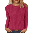 thumbnail image 1 of BDPORKAS Long Sleeve Shirts for Women Knitted Tunic Tops Loose Fit Dressy Crew Neck Pullover Basic Sweaters for Women 2024 Hot Pink L, 1 of 4