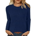 thumbnail image 1 of BDPORKAS Long Sleeve Shirts for Women Knitted Tunic Tops Loose Fit Dressy Crew Neck Pullover Basic Sweaters for Women 2024 Navy L, 1 of 4