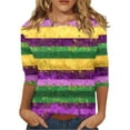 thumbnail image 1 of BDPORKAS Mardi Gras T Shirts for Women 3/4 Sleeve Round Neck Carnival Costume Mask Print Funny Gifts Parade Tshirt Plus Size Mardi Gras Outfit, 1 of 5
