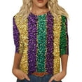 thumbnail image 1 of BDPORKAS Mardi Gras T Shirts for Women 3/4 Sleeve Round Neck Carnival Costume Mask Print Funny Gifts Parade Tshirt Plus Size Mardi Gras Outfit, 1 of 5