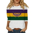 thumbnail image 1 of BDPORKAS Mardi Gras Tops for Women 3/4 Sleeve Mardi Gras Shirts Graphic Mask Printed Three Quarter Sleeve Carnival Themed Party Tshirt, 1 of 5