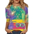 thumbnail image 1 of BDPORKAS Mardi Gras for Women Shirt 3/4 Sleeve Round Neck Carnival Costume Mask Print Funny Gifts Parade Tshirt Plus Size Mardi Gras Clothes, 1 of 5