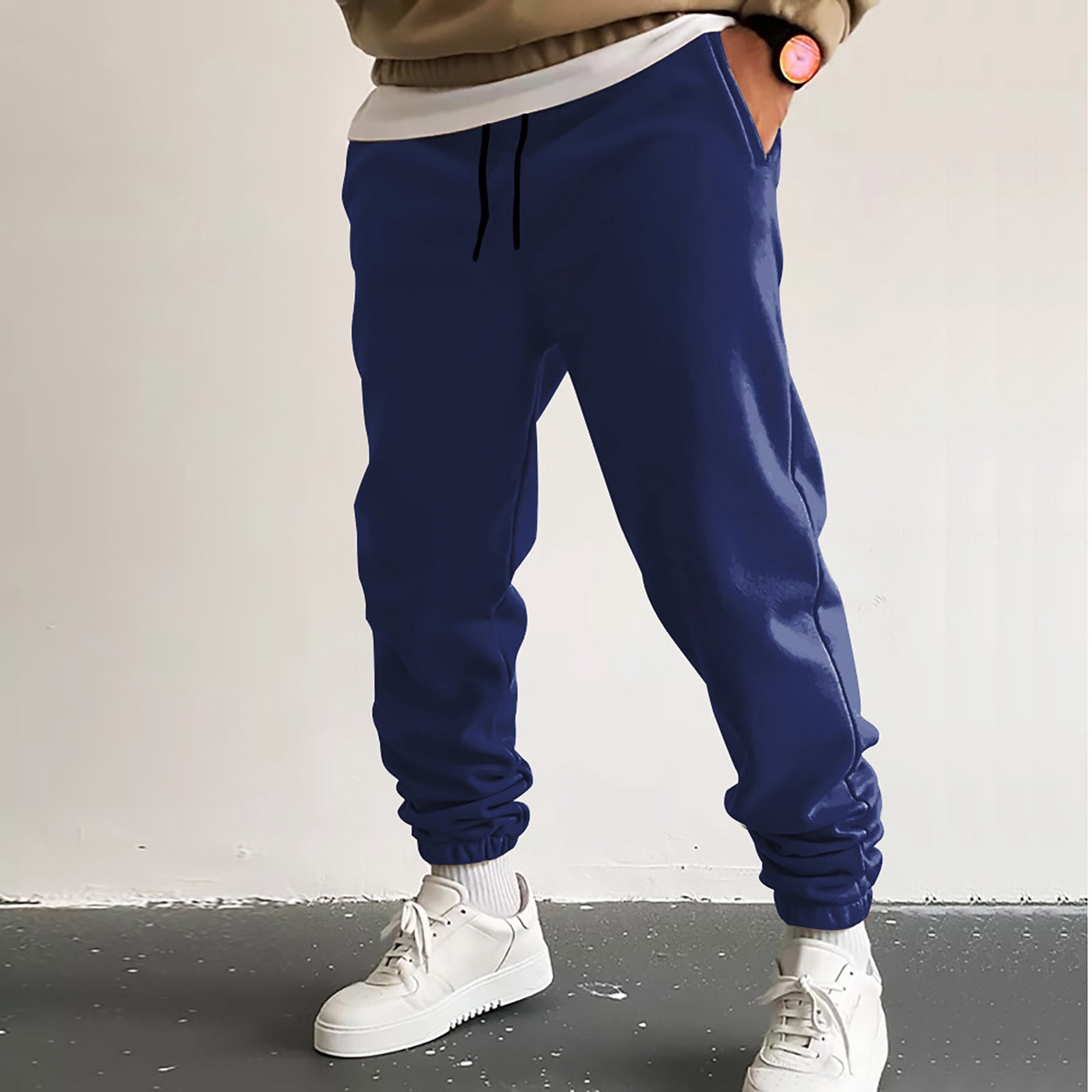 Men's Fleece Sweatpants Joggers - Warm Cotton Baggy Pants With Deep Pockets