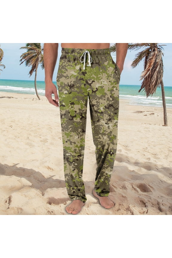 Mens Camo Pajama Pants Cotton Lightweight Pajama Pants Men Drawstring Button Fly Pajamas Sleepwear Pj Pants