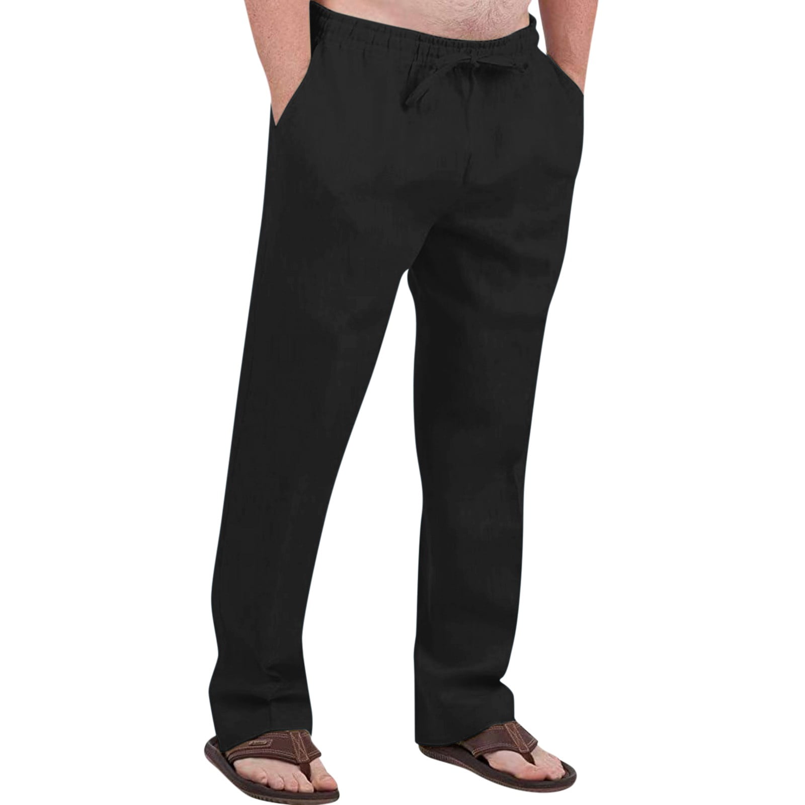 Libin Men's Lightweight Linen-Like Pants - Summer Casual Beach Lounge Travel Trousers