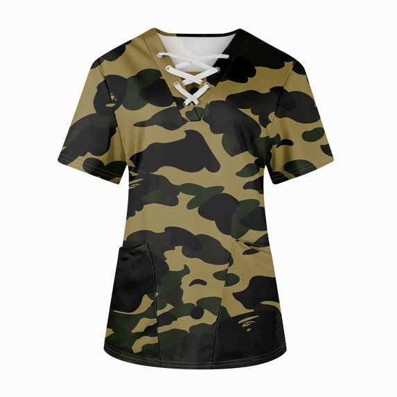 BDPORKAS Nursing Uniforms Shirts Women Plus Size Stretchy Womens Scrubs Top Cross V Neck Short Sleeve Nurse Shirt Tops Medical Workwear with Pockets