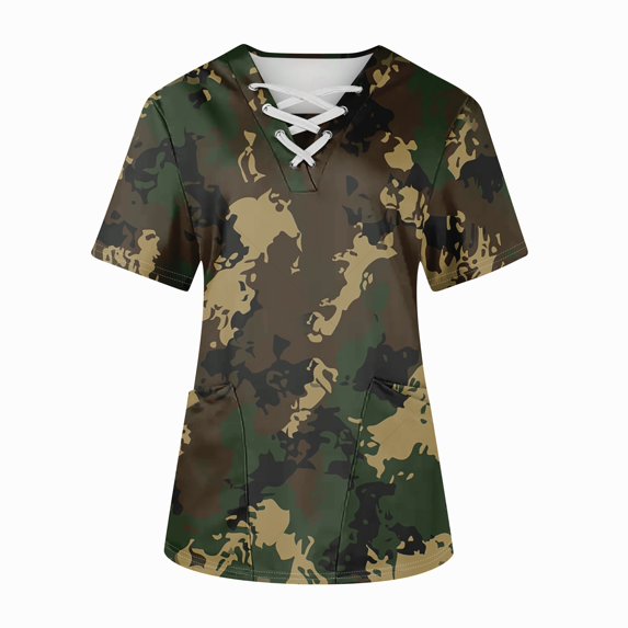 BDPORKAS Nursing Uniforms Shirts Women Summer Casual Print Scrub Tops Women Cross V Neck Short Sleeve Nurse Shirt Tops Medical Scrubs with Pockets