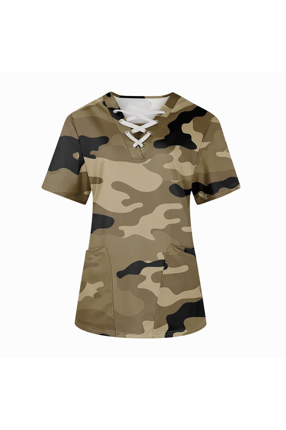 Nursing Uniforms Shirts Women Summer Casual Print Scrub Tops Women Cross V Neck Short Sleeve Nurse Shirt Tops Medical Scrubs with Pockets