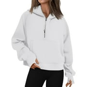 BDPORKAS Oversized Hoodies for Women Half Zip Fleece Sweatshirt Pullover Jacket with Thumb Holes