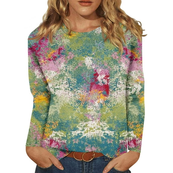 BDPORKAS Petite Tops for Women Long Sleeve Cotton Shirts for Women Round Neck Long Sleeve Tops for Women Floral Blouses Tunic Tops for Women