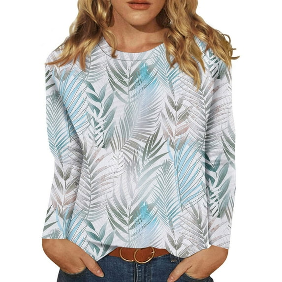 BDPORKAS Petite Tops for Women Long Sleeve Cotton Shirts for Women Round Neck Long Sleeve Tops for Women Floral Blouses Tunic Tops for Women