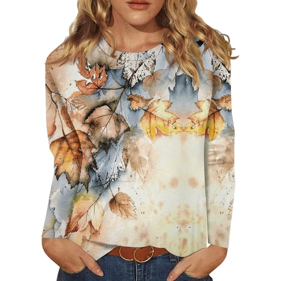 BDPORKAS Petite Tops for Women Long Sleeve Cotton Shirts for Women Round Neck Long Sleeve Tops for Women Floral Blouses Tunic Tops for Women