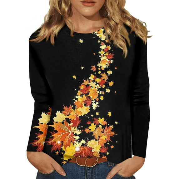 BDPORKAS Petite Tops for Women Long Sleeve Cotton Shirts for Women Round Neck Long Sleeve Tops for Women Floral Blouses Tunic Tops for Women